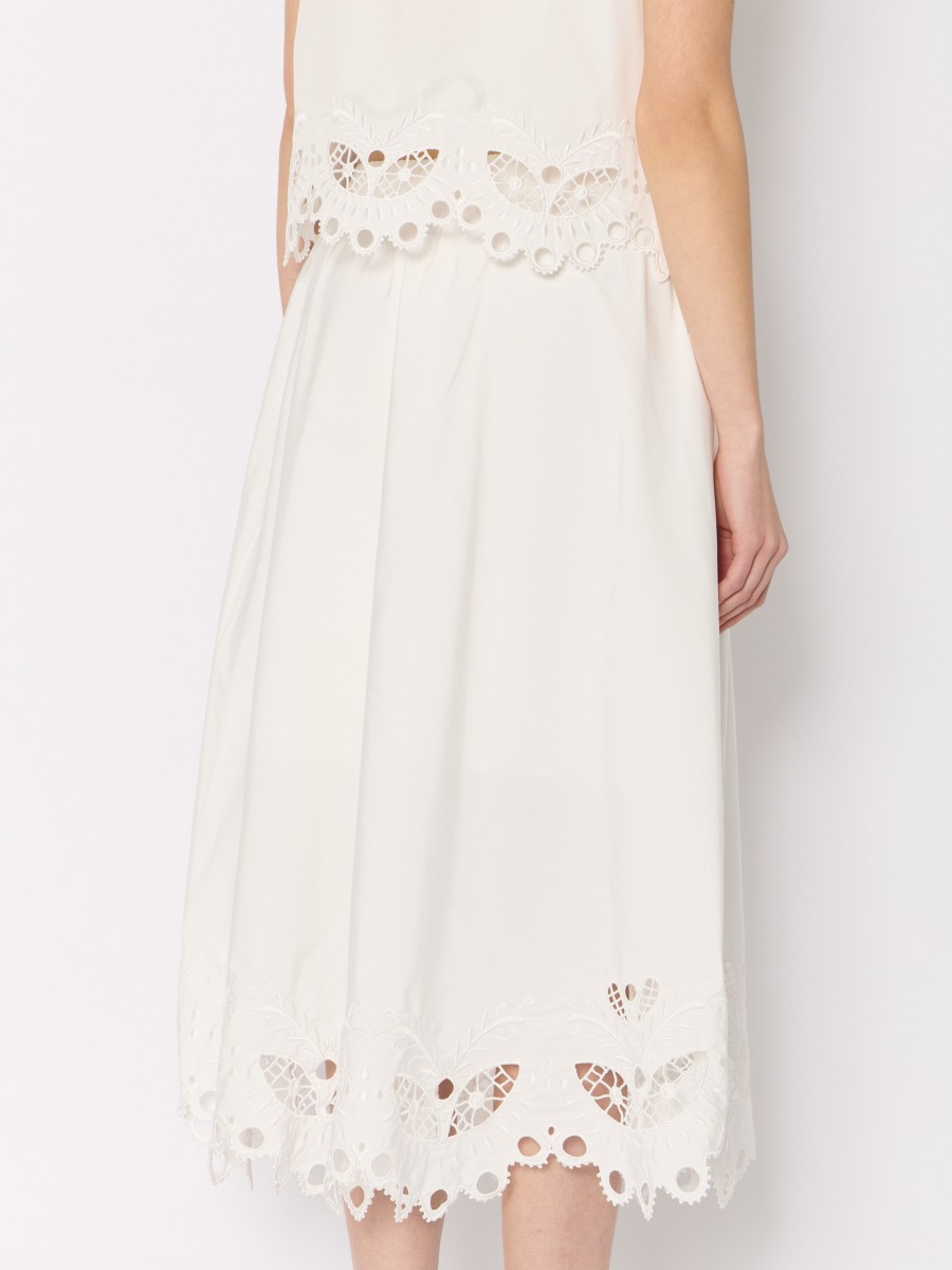 Berenice Jupe Blanche JULIANA – Midi Taille élastique Broderie Anglaise Et Poches