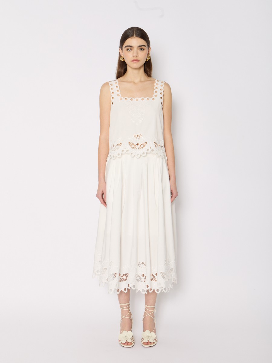 Berenice Jupe blanche JULIANA – Midi taille élastique broderie anglaise et poches