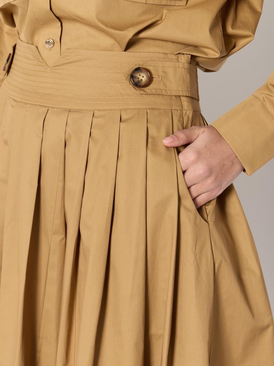 Berenice Jupe Camel JULIET – Midi Plissée En Coton Ceinture Large Boutons Décoratifs