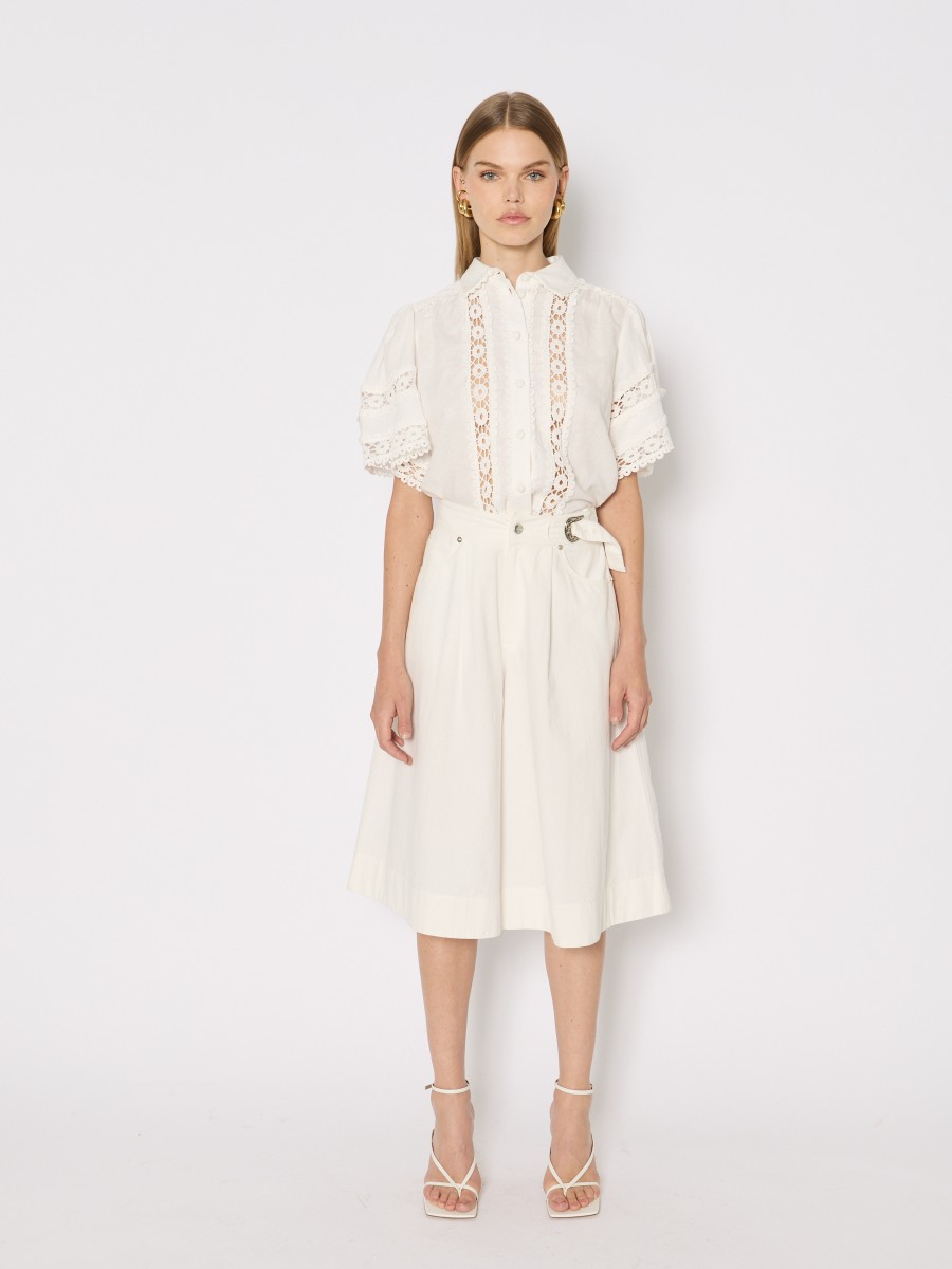 Berenice Jupe culotte PIPERET coupe large et fluide en coton et ceinture décorative