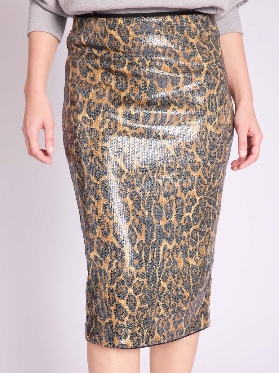 Berenice Jupe JAMYLA Jupe Mi-longue Moulante à Imprimé Léopard