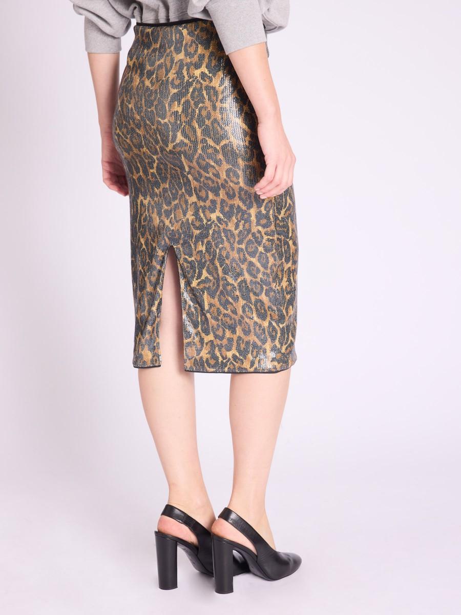 Berenice Jupe JAMYLA Jupe Mi-longue Moulante à Imprimé Léopard