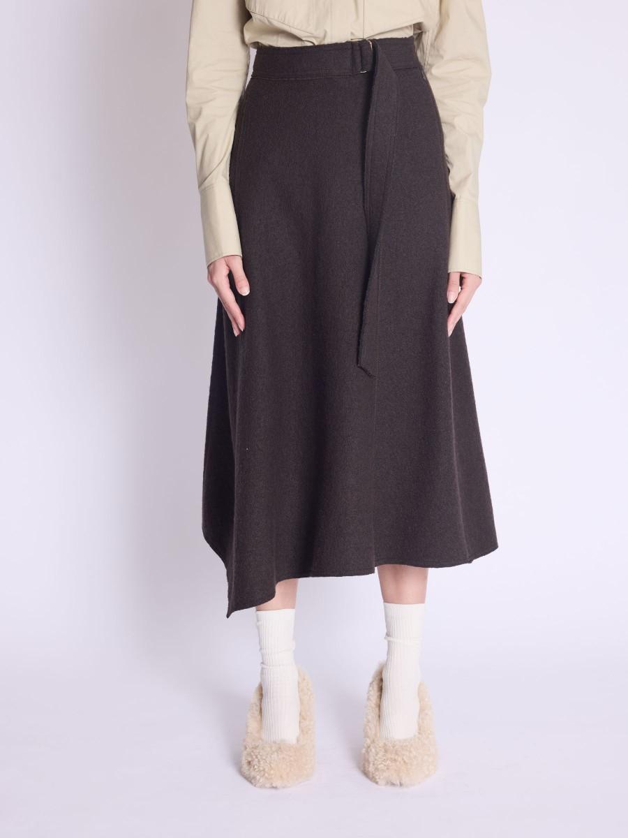 Berenice Jupe JANKA Jupe Marron Mi-longue Coupe Trapèze