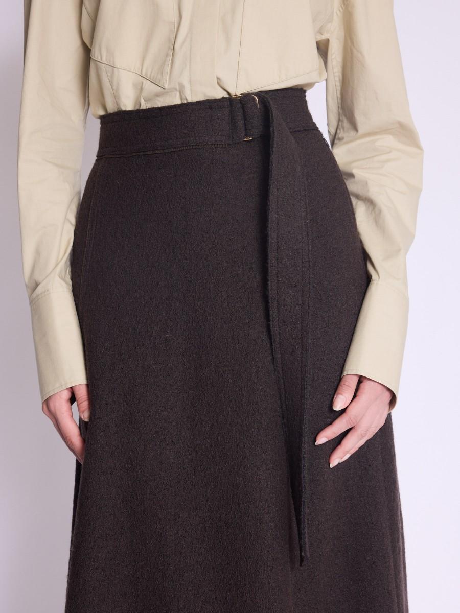 Berenice Jupe JANKA Jupe Marron Mi-longue Coupe Trapèze