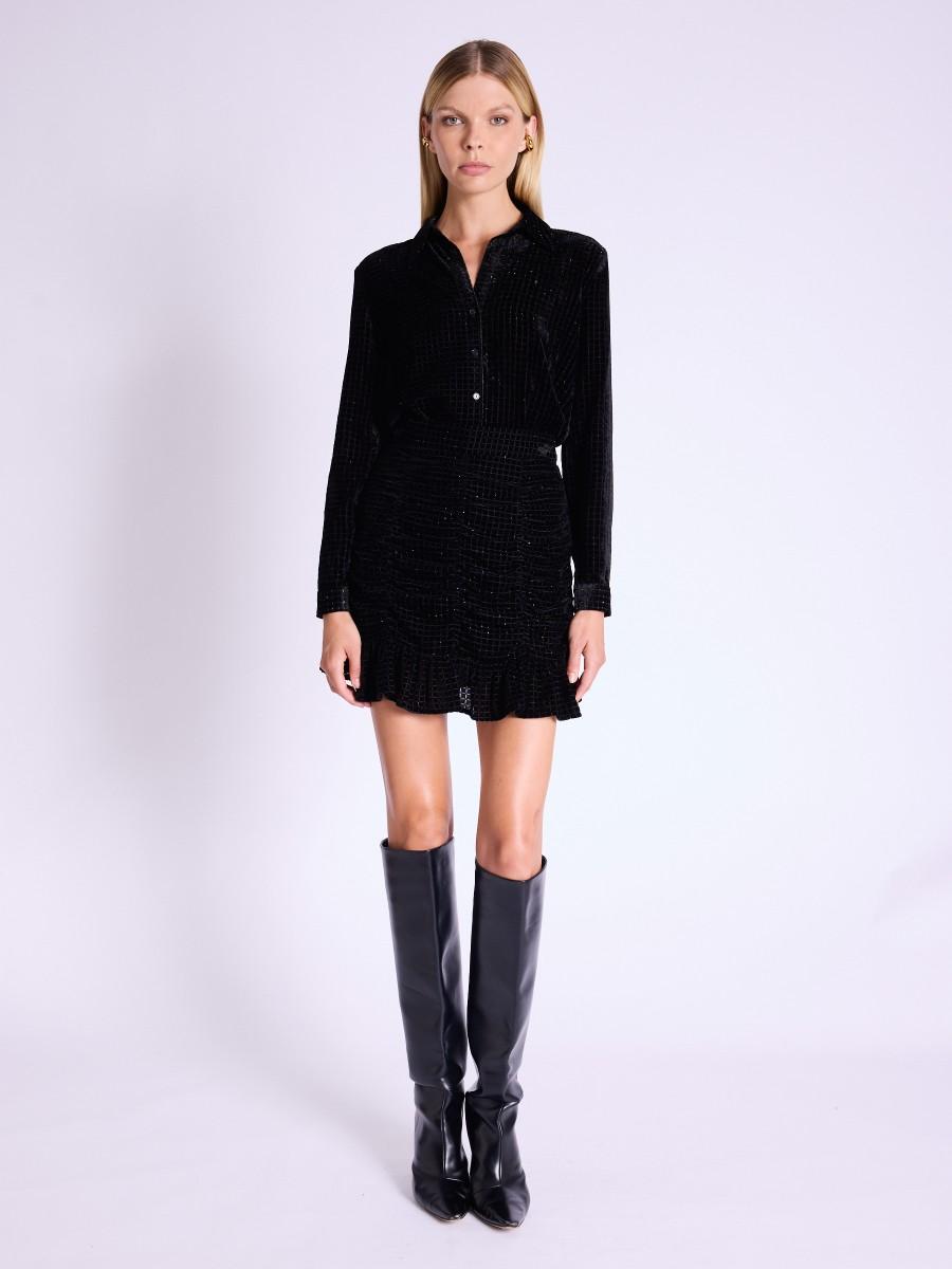 Berenice Jupe JOLIJupe Courte En Velours Noir Avec Volants