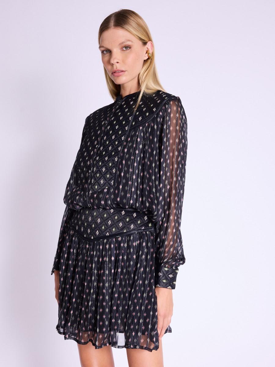 Berenice Jupe JONNI Jupe Courte Noire Découpe Matelassé Avec Motifs