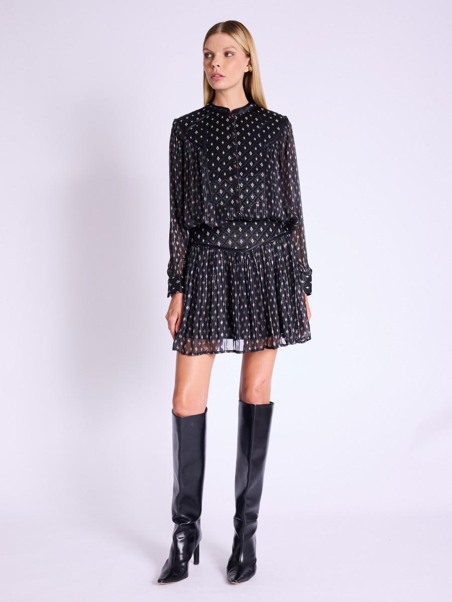 Berenice Jupe JONNI Jupe courte noire découpe matelassé avec motifs