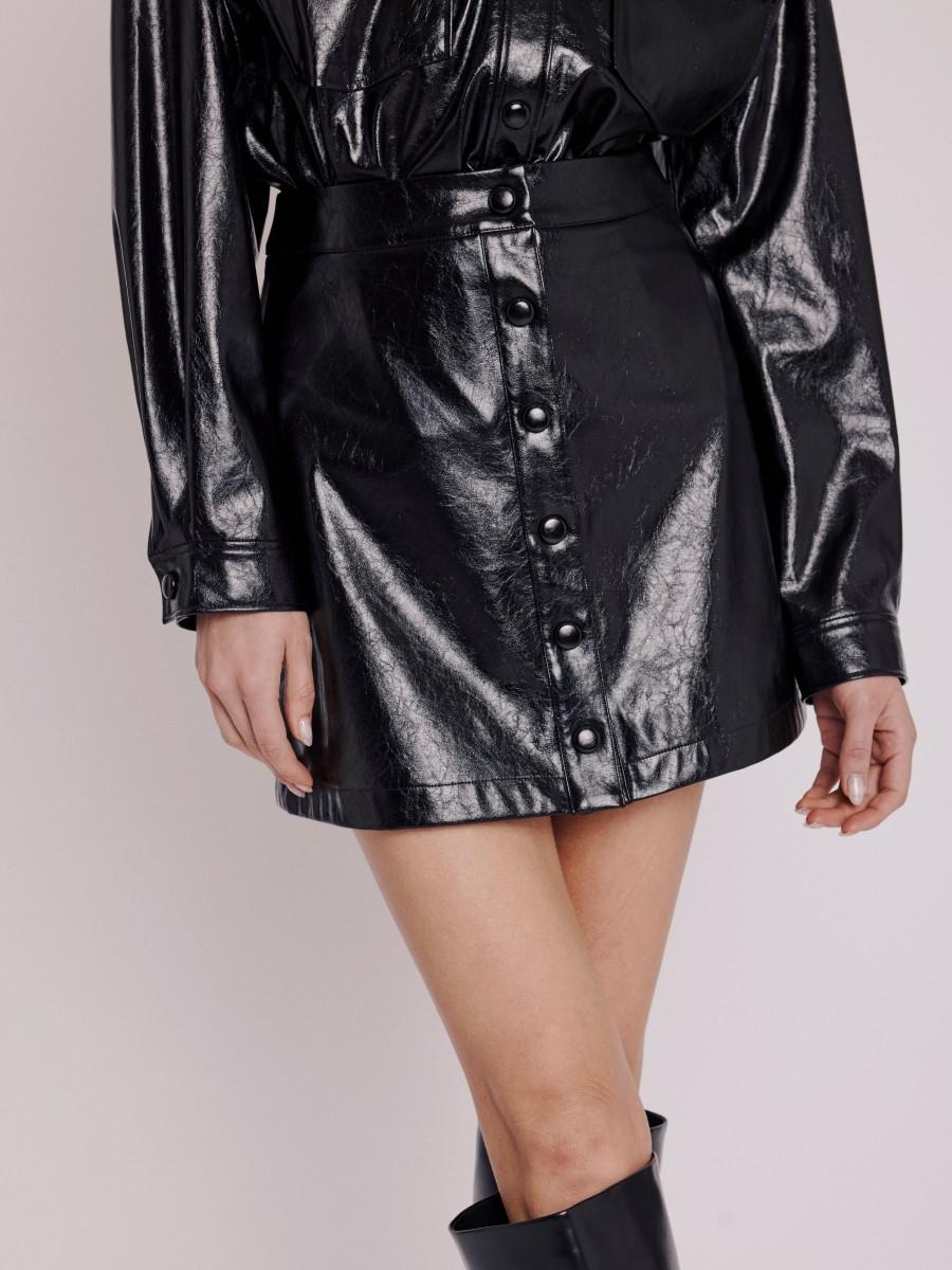 Berenice Jupe JOSH Jupe Trapèze Courte En Simili Cuir Noir