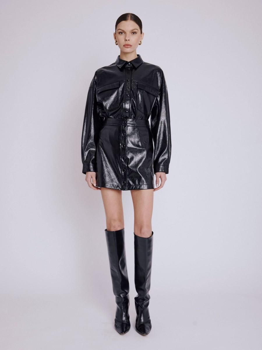 Berenice Jupe JOSH Jupe trapèze courte en simili cuir noir