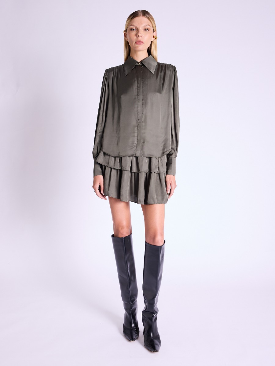 Berenice Jupe JUMI Jupe courte khaki avec volants et fronces