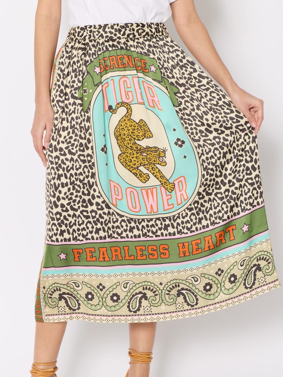 Berenice Jupe Midi JOYCEJUNGLE Imprimé Léopard Et Motifs Graphiques "Tiger Power"