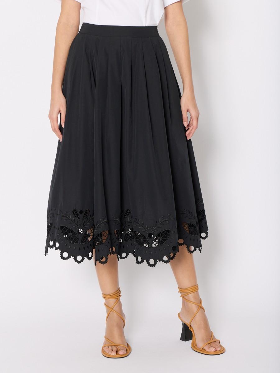 Berenice Jupe Noire JULIANA – Midi Taille élastique Broderie Anglaise Et Poches