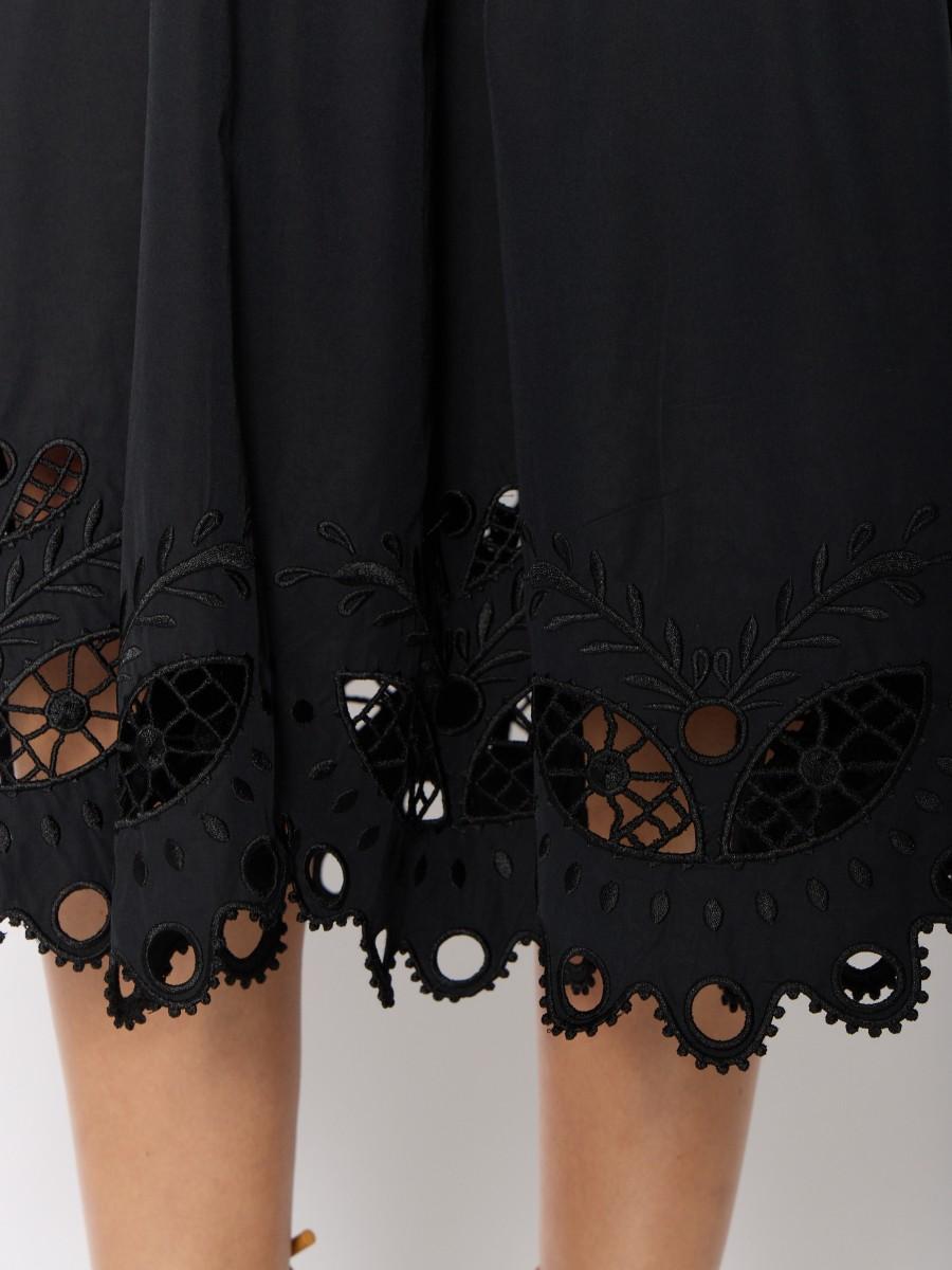 Berenice Jupe Noire JULIANA – Midi Taille élastique Broderie Anglaise Et Poches