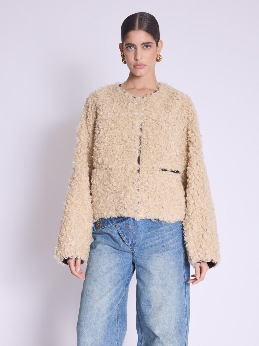 Berenice Manteau MANDY Manteau Court Fausse Fourrure Beige