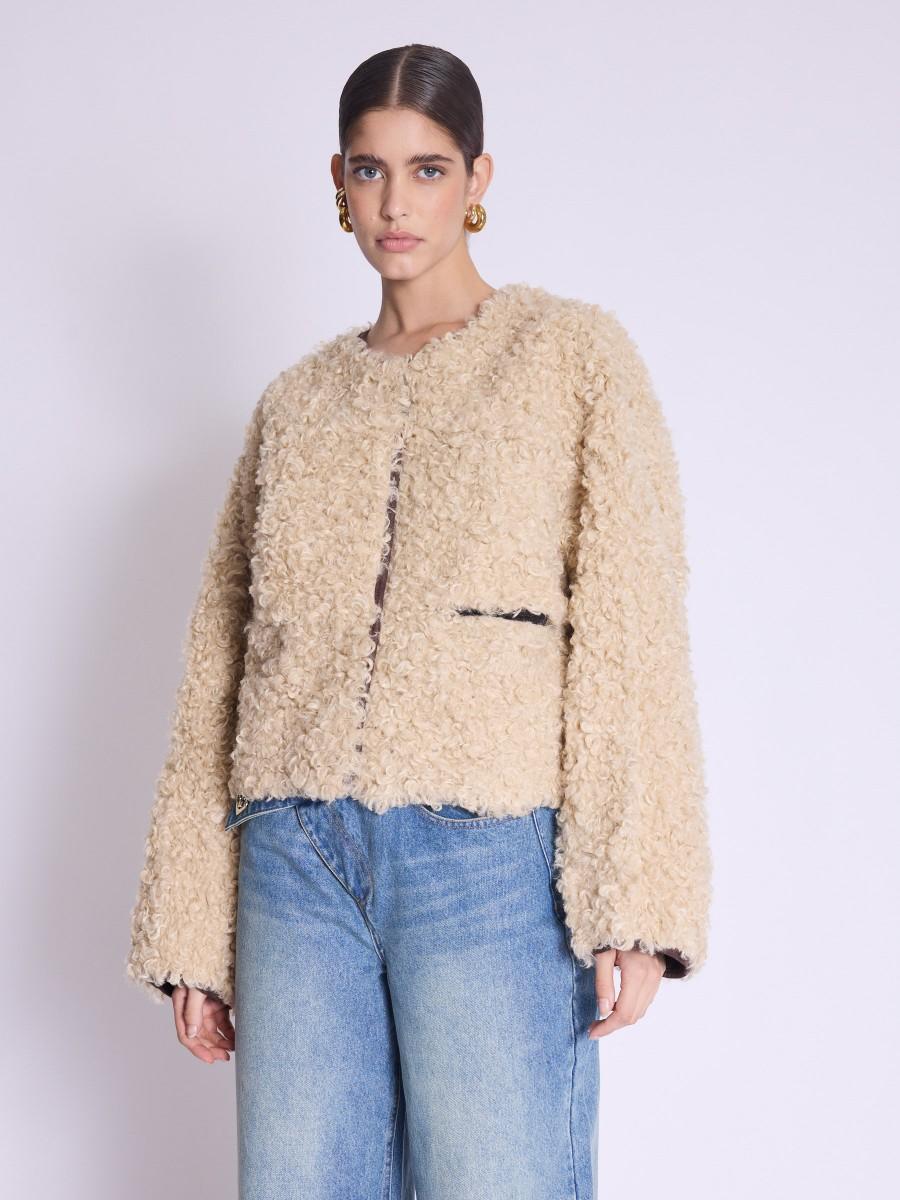 Berenice Manteau MANDY Manteau Court Fausse Fourrure Beige