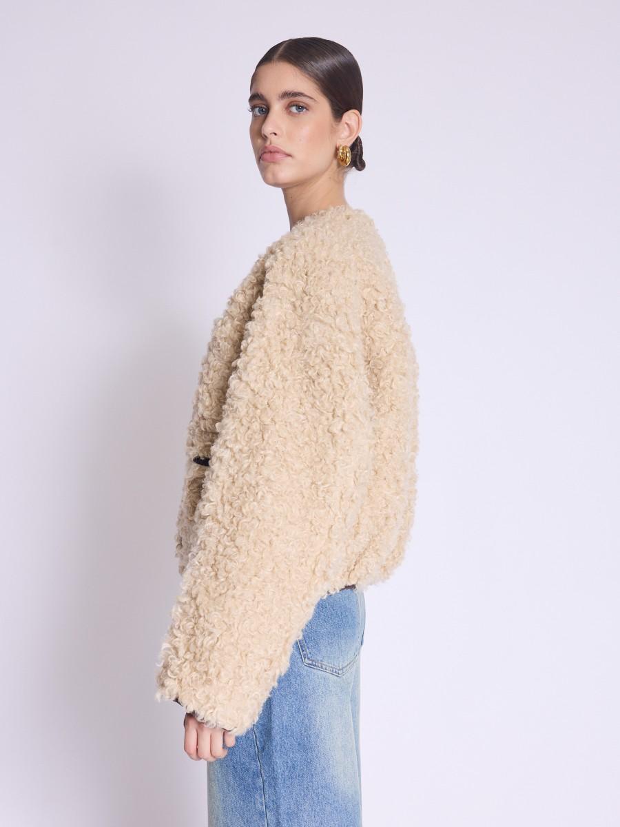 Berenice Manteau MANDY Manteau Court Fausse Fourrure Beige