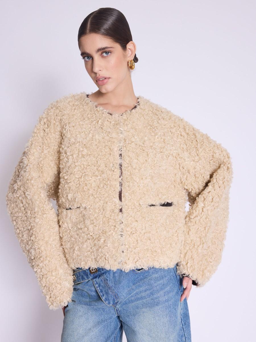 Berenice Manteau MANDY Manteau court fausse fourrure beige Berenice Manteau MANDY Manteau court fausse fourrure beige