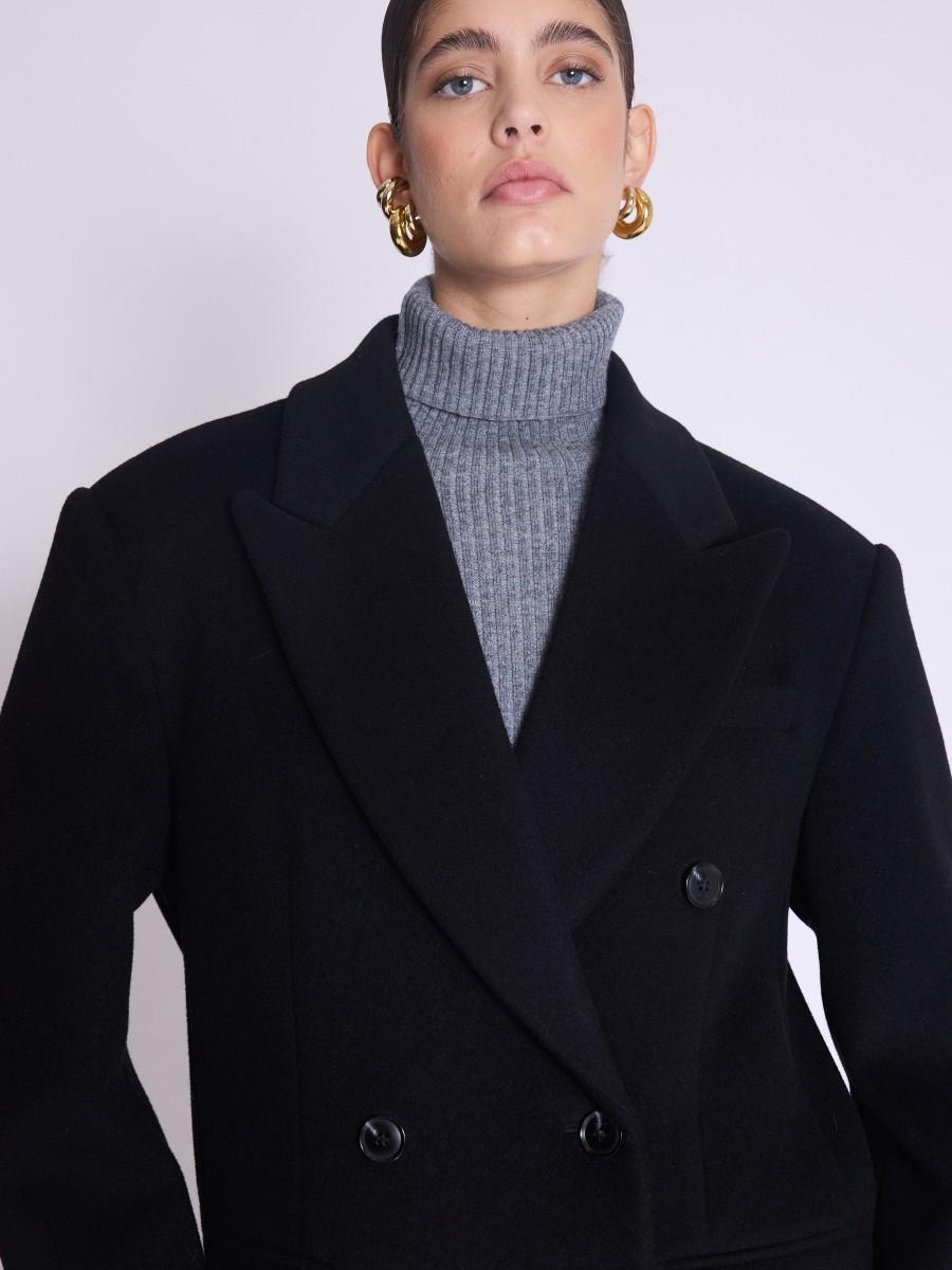 Berenice Manteau MARCELIA Manteau Noir Court Droit Style Tailleur