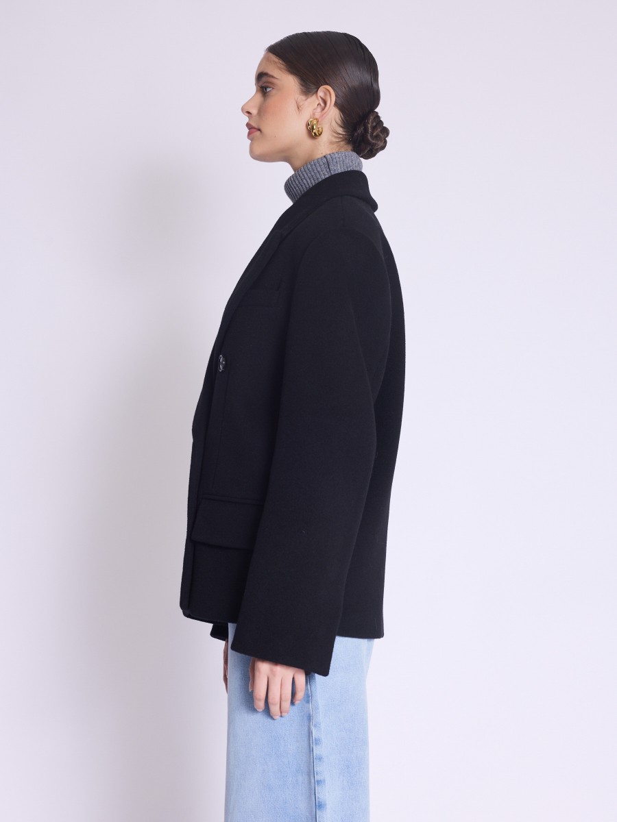 Berenice Manteau MARCELIA Manteau Noir Court Droit Style Tailleur