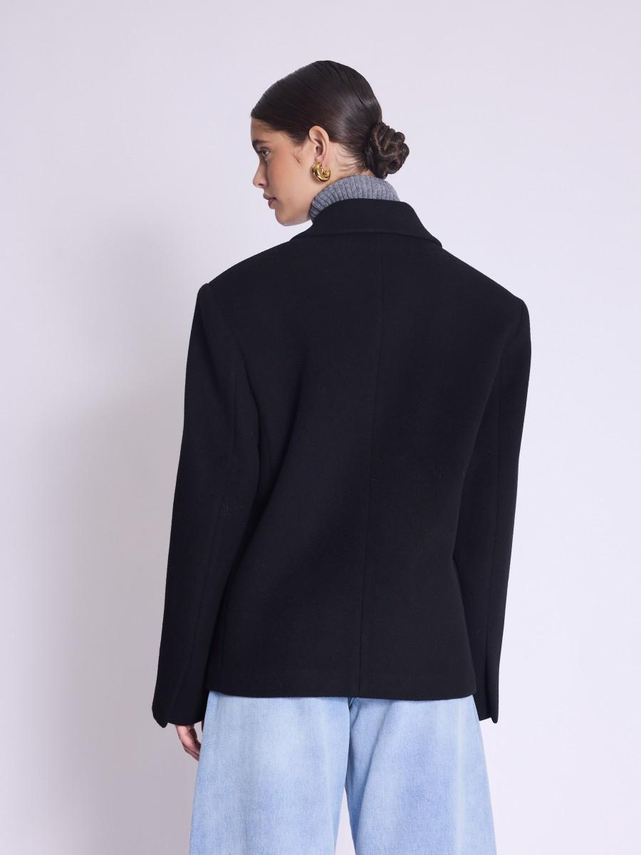 Berenice Manteau MARCELIA Manteau Noir Court Droit Style Tailleur