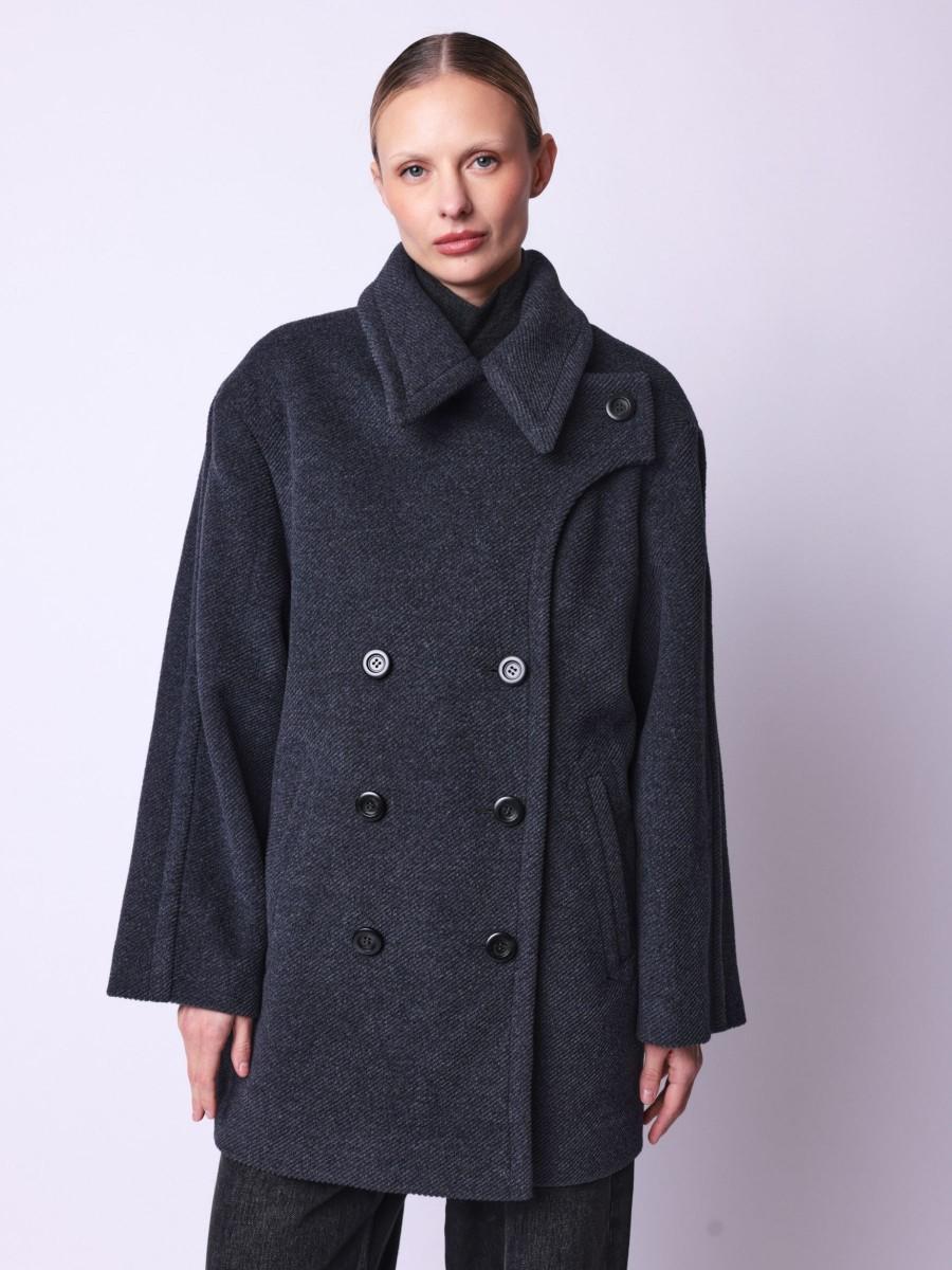 Berenice Manteau MARTINE Manteau Gris Ample En Laine
