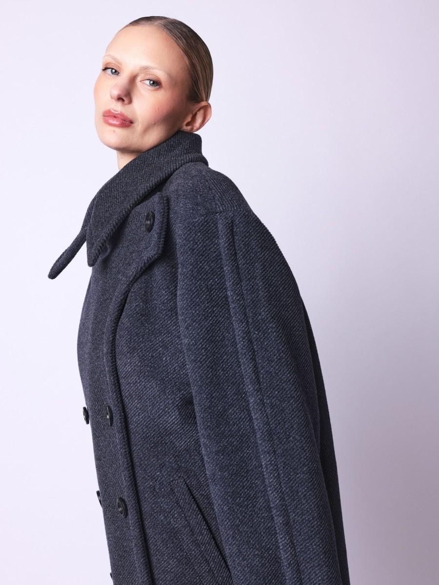 Berenice Manteau MARTINE Manteau Gris Ample En Laine