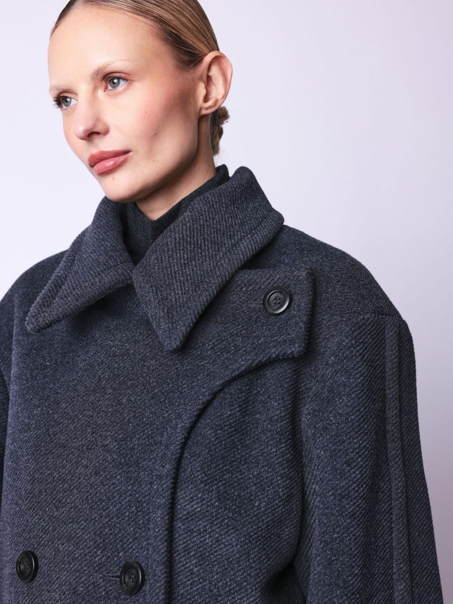 Berenice Manteau MARTINE Manteau Gris Ample En Laine