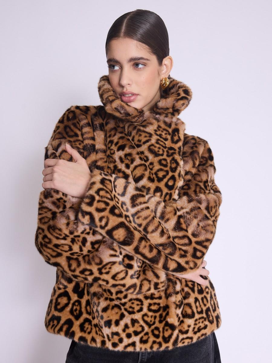 Berenice Manteau MILLA Manteau Court En Fausse Fourrure Léopard