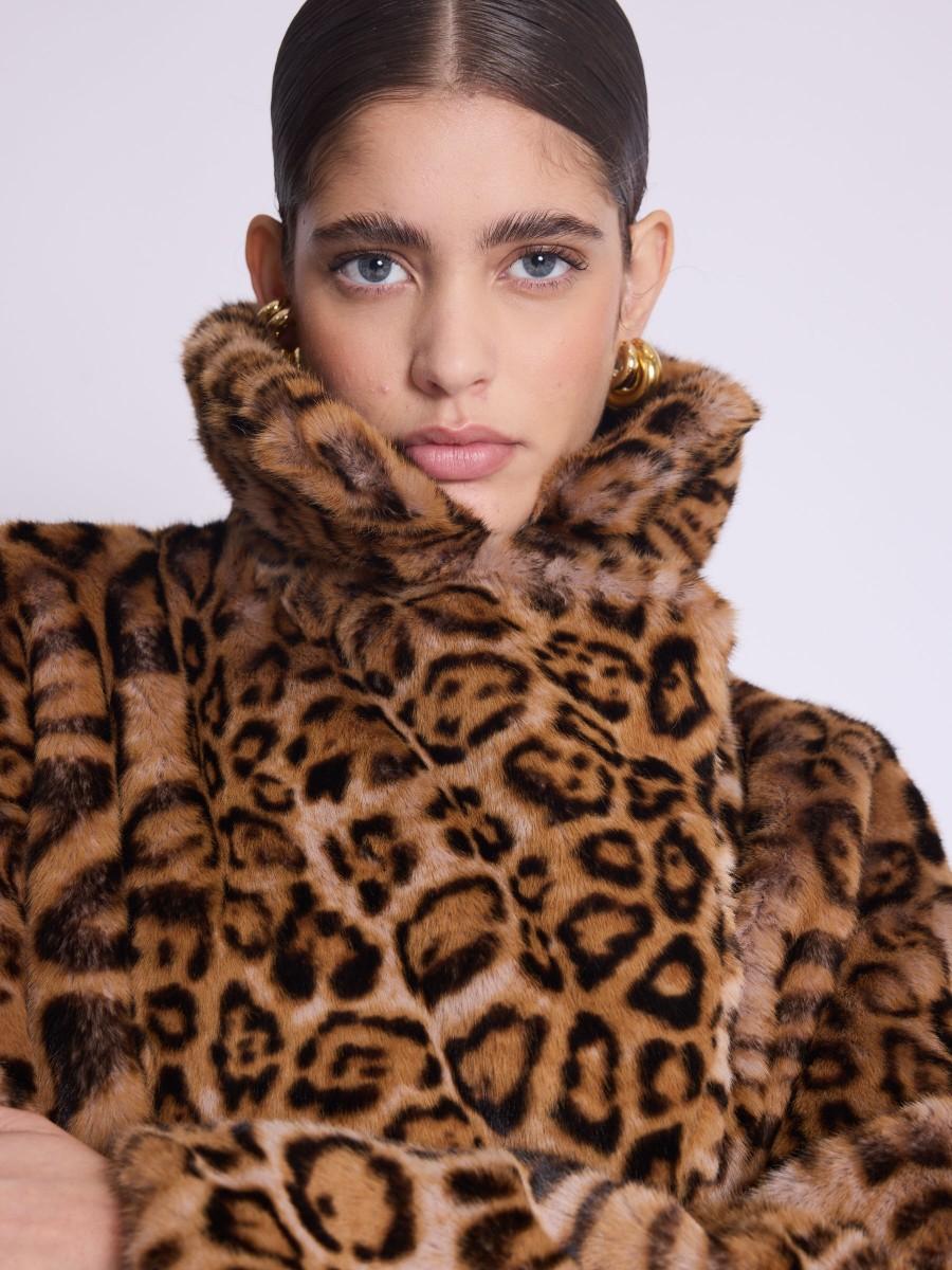 Berenice Manteau MILLA Manteau Court En Fausse Fourrure Léopard