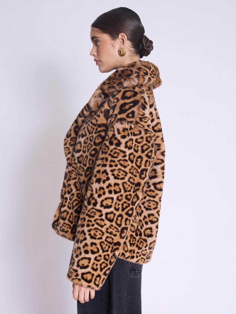 Berenice Manteau MILLA Manteau Court En Fausse Fourrure Léopard