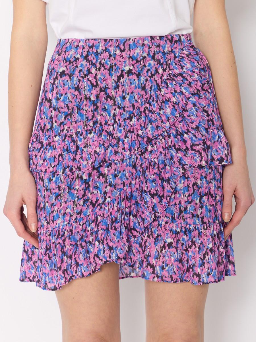 Berenice Mini-jupe JUJU Imprimé Floral Coloré Volants Et Fils De Lurex Scintillants