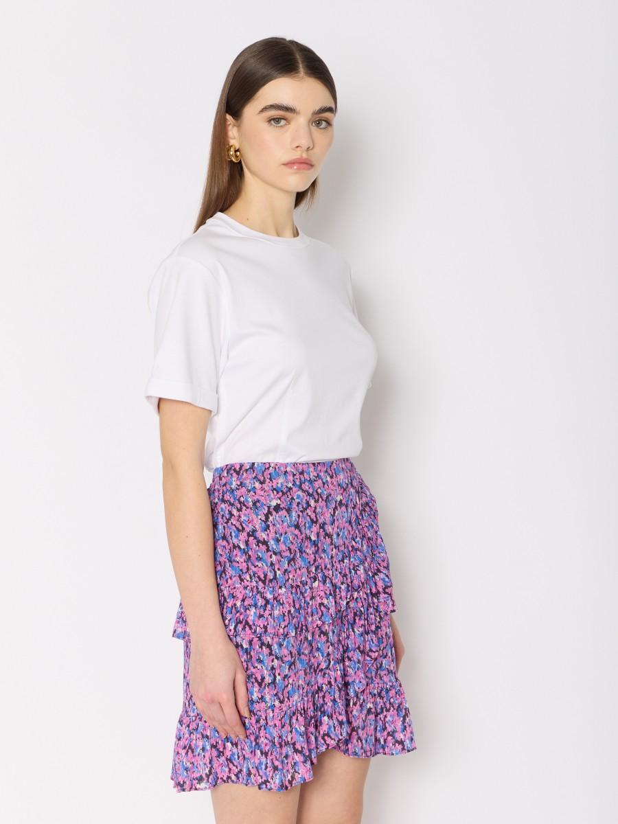 Berenice Mini-jupe JUJU Imprimé Floral Coloré Volants Et Fils De Lurex Scintillants