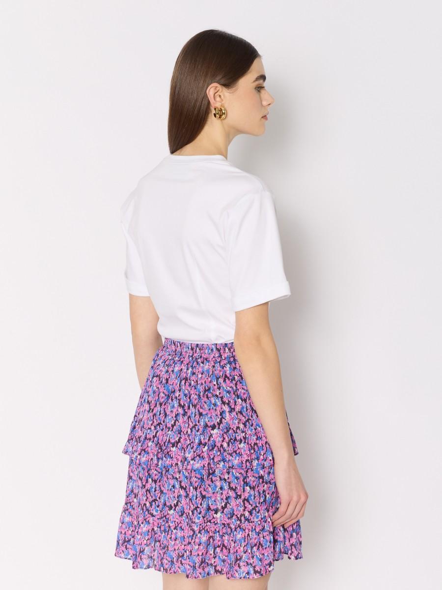 Berenice Mini-jupe JUJU Imprimé Floral Coloré Volants Et Fils De Lurex Scintillants