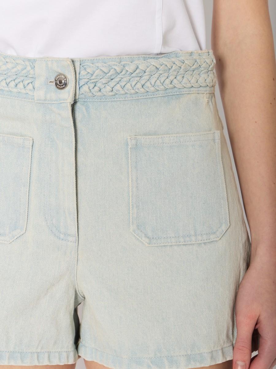 Berenice Mini-short PSASHA : Denim Bleu Clair Tresses à La Taille Et Poches Plaquées