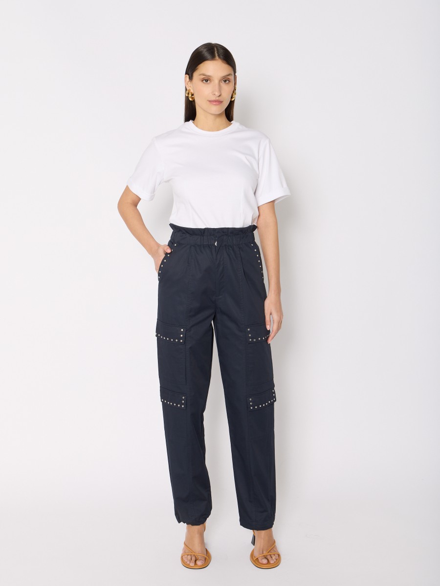 Berenice Pantalon cargo bleu foncé PIPA avec poches plaquées et studs argentés