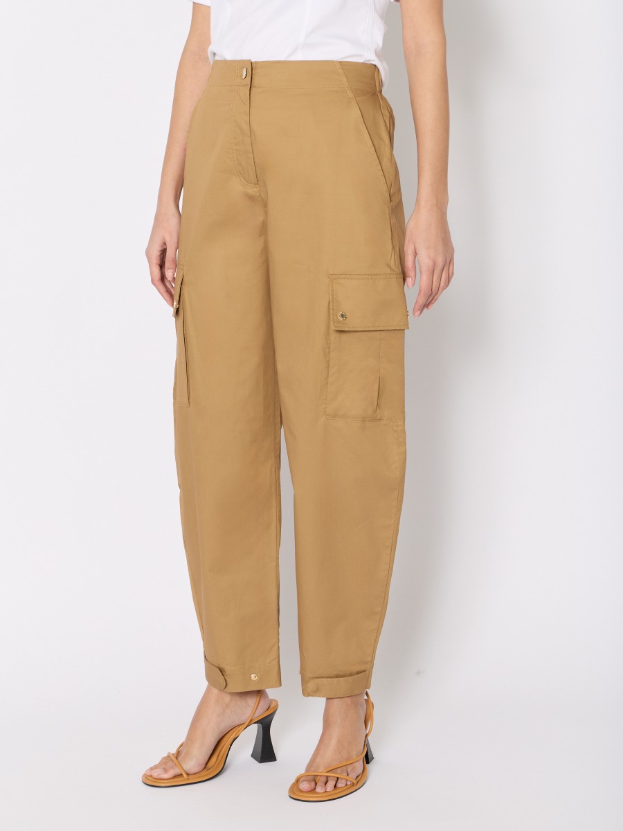 Berenice Pantalon Cargo PATRICE – Coton Camel Poches Plaquées Chevilles Resserrées