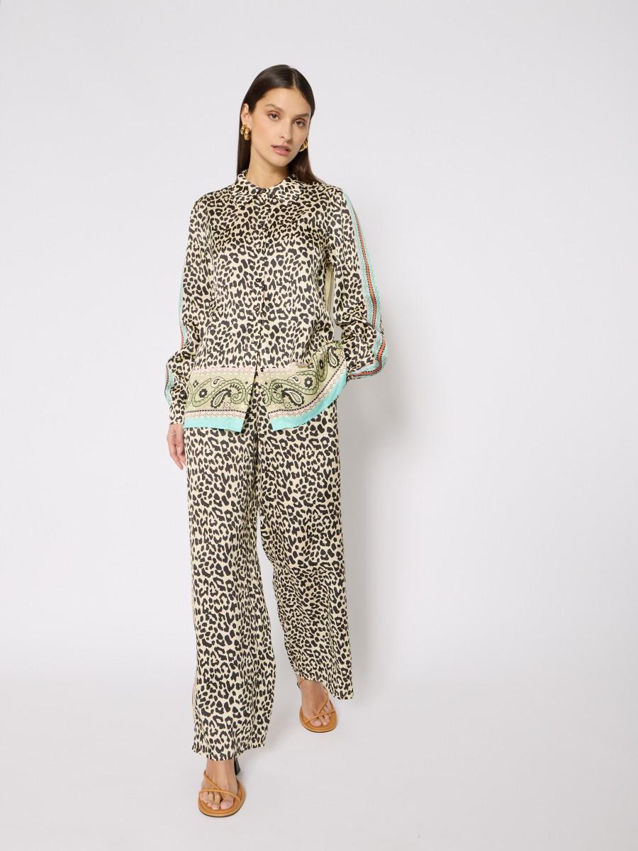 Berenice Pantalon Fluide PIERREJUNGLE Imprimé Jungle Avec Bande "Fearless Heart"