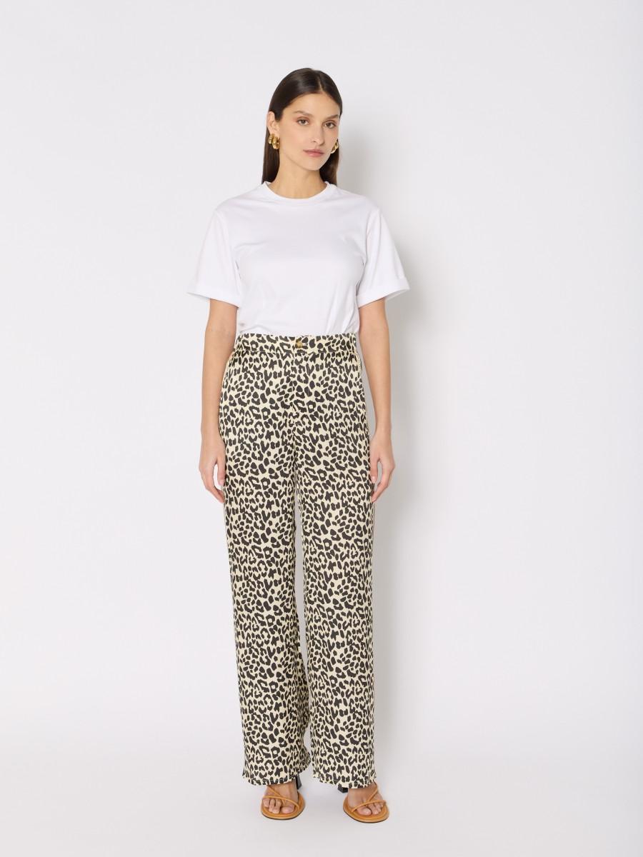 Berenice Pantalon fluide PIERREJUNGLE imprimé jungle avec bande "Fearless Heart"