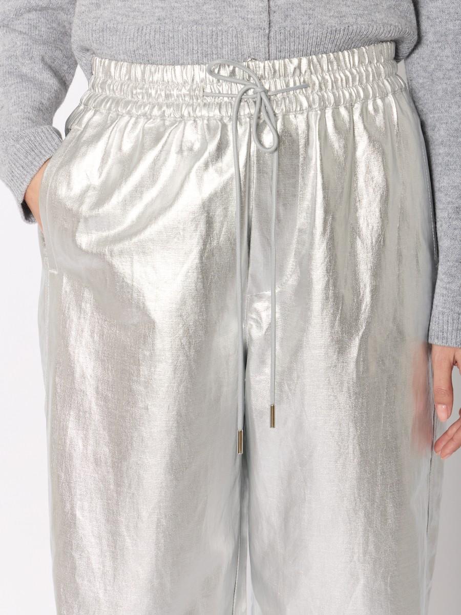 Berenice Pantalon PANSY – Argenté Coupe Ballon Taille Haute Ajustable Coton Et Lin