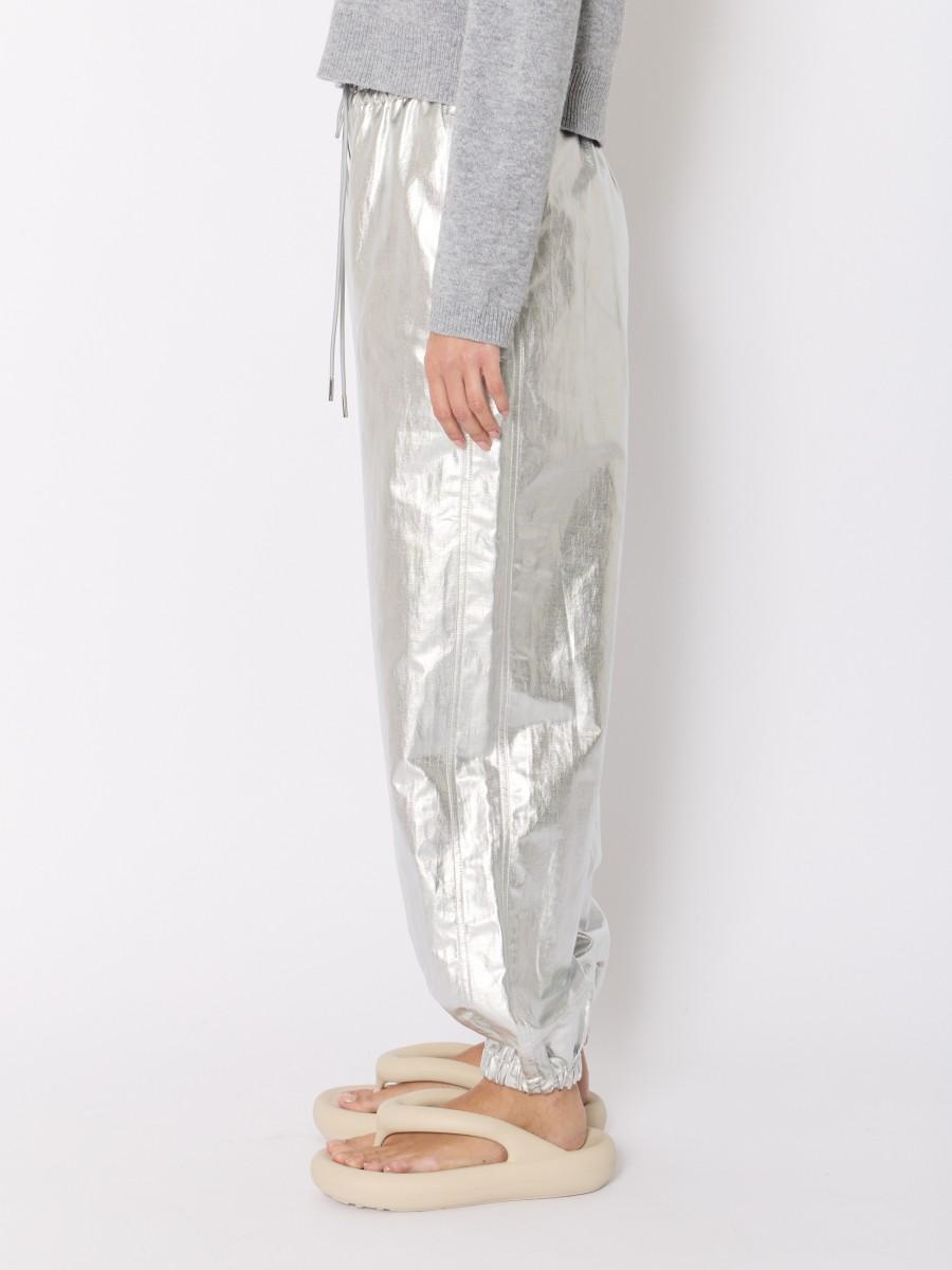 Berenice Pantalon PANSY – Argenté Coupe Ballon Taille Haute Ajustable Coton Et Lin