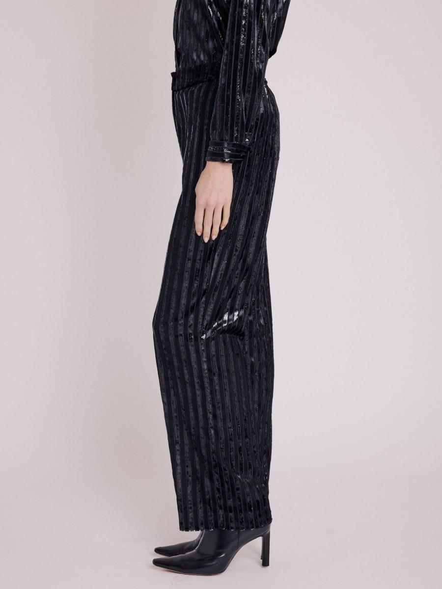 Berenice Pantalon PENELOPPE Pantalon Droit En Velours Noir Avec Fil De Lurex