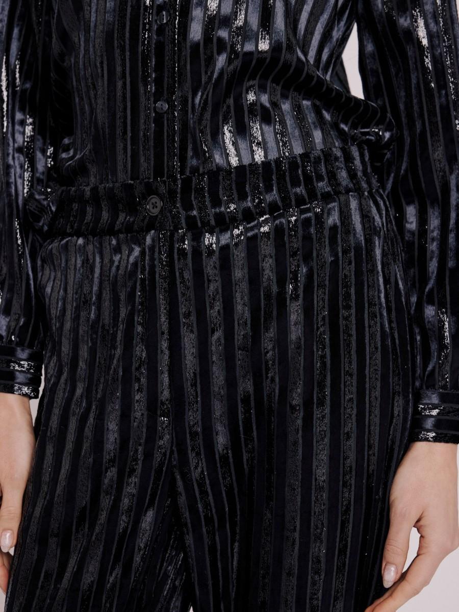 Berenice Pantalon PENELOPPE Pantalon Droit En Velours Noir Avec Fil De Lurex