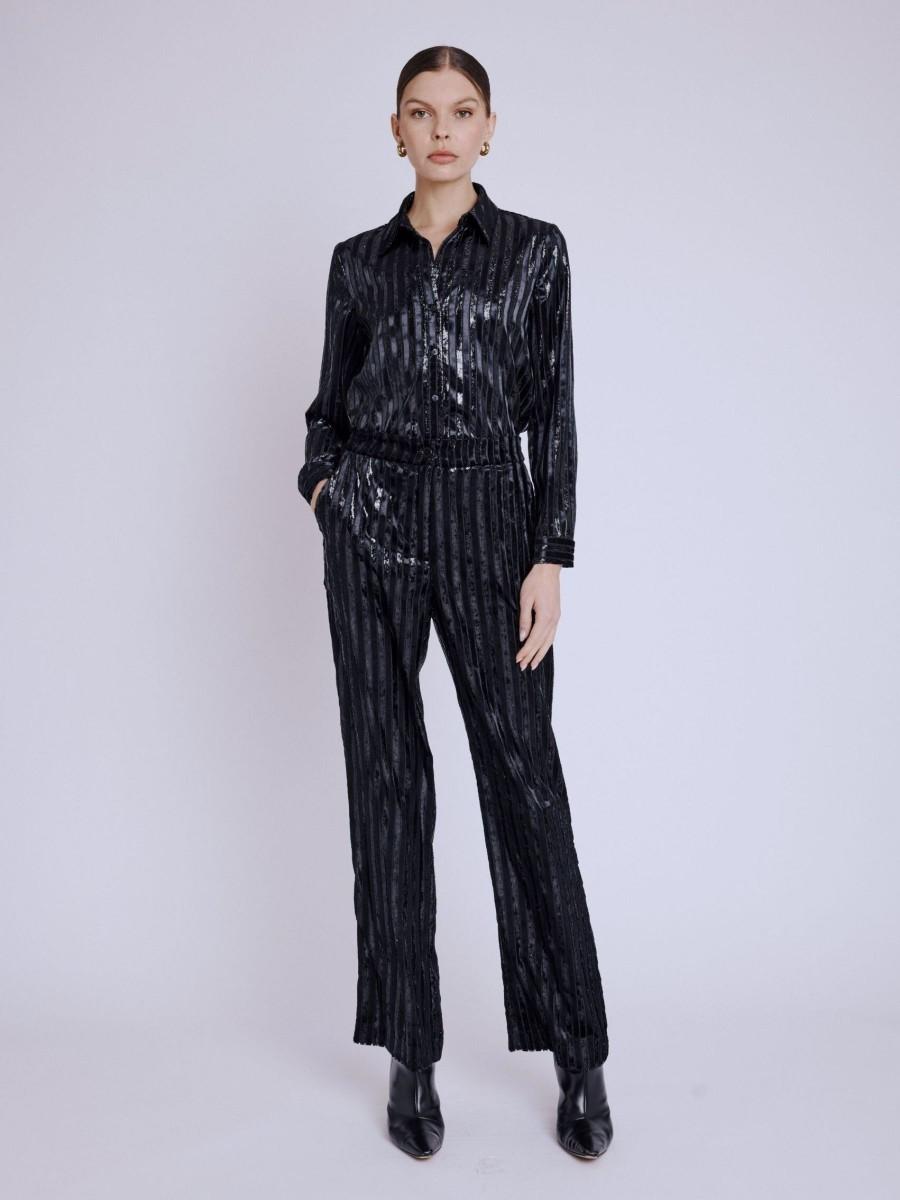 Berenice Pantalon PENELOPPE Pantalon droit en velours noir avec fil de lurex