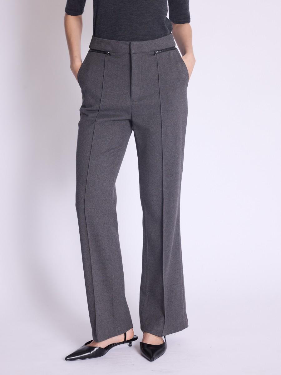 Berenice Pantalon PHOEBE Pantalon Droit Gris à Pinces Avec Fermeture éclair Latérale