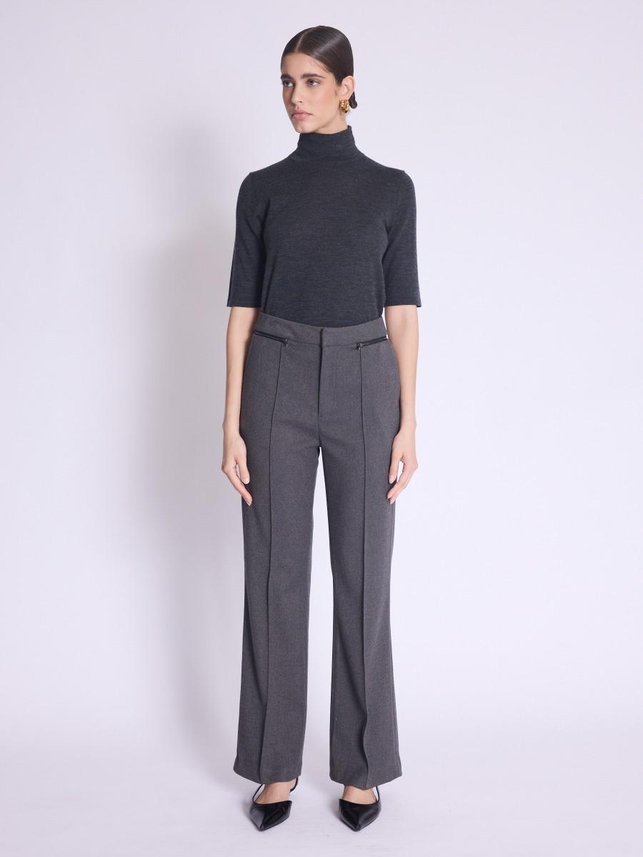 Berenice Pantalon PHOEBE Pantalon droit gris à pinces avec fermeture éclair latérale