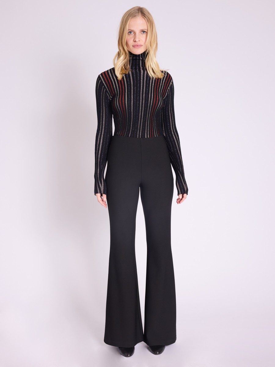 Berenice Pantalon POPPY Pantalon évasé noir à taille haute