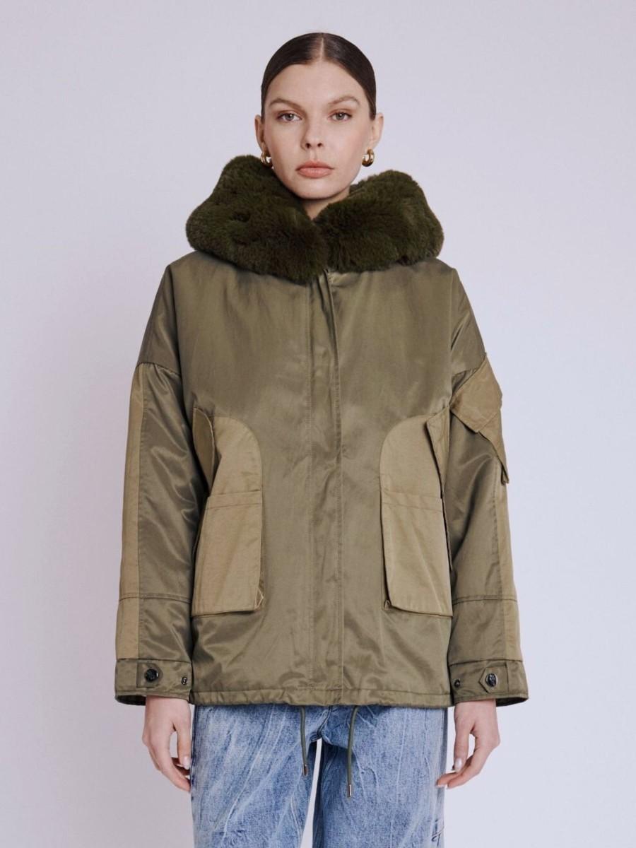 Berenice Parka MARILOU Parka courte khaki avec capuche en fausse fourrure