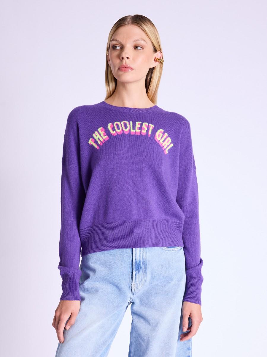 Berenice Pull AFANCYC Pull violet avec inscription "The coolest girl"
