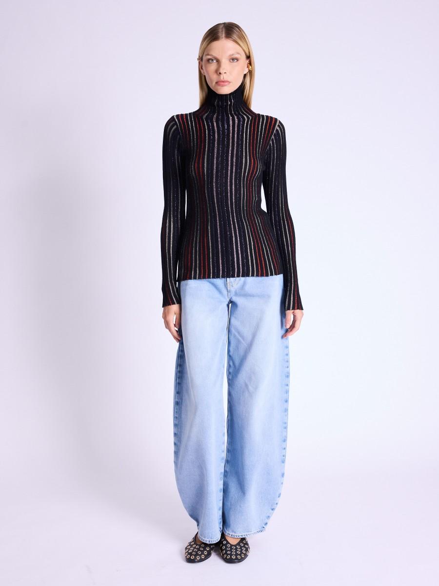 Berenice Pull AGLITTER Pull Col Roulé à Rayures Colorées En Lurex