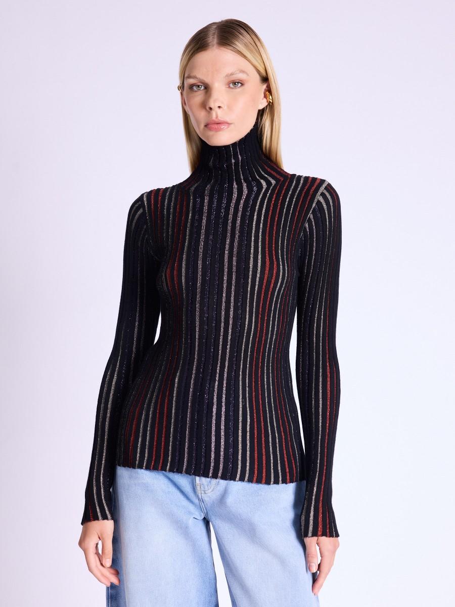 Berenice Pull AGLITTER Pull Col Roulé à Rayures Colorées En Lurex